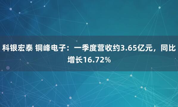 科银宏泰 铜峰电子：一季度营收约3.65亿元，同比增长16.72%